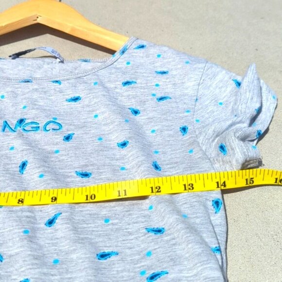 Womens Mango Gray & Blue Paisley Embroidery T-Shirt - Size XS/S Great Condition - Picture 4 of 4